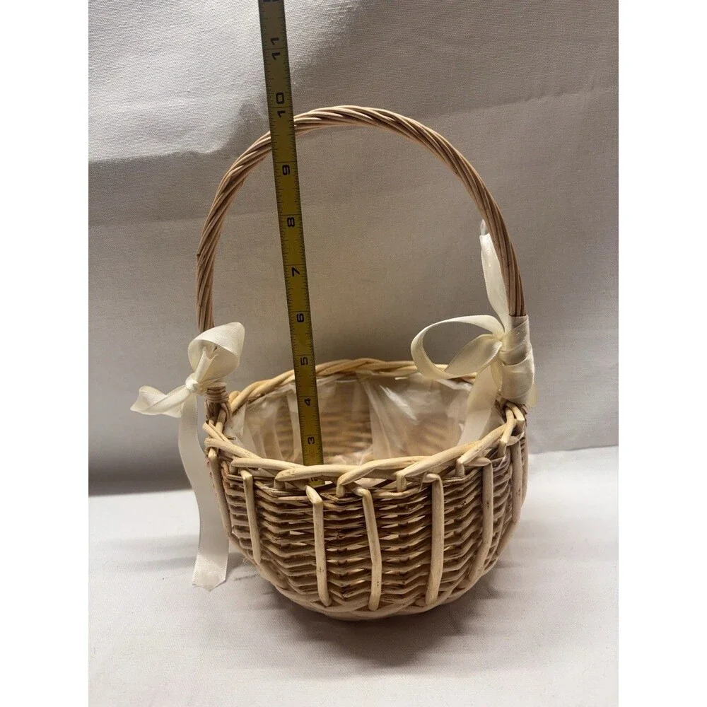 Rattan Flower Girl Basket Wicker Wedding Petal Basket Handwoven Rustic W/ Handle